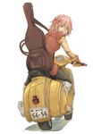  boots flcl gloves ground_vehicle guitar guitar_case haruhara_haruko hrhr instrument instrument_case motor_vehicle pink_hair scooter solo vespa 