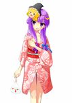  bad_id bad_pixiv_id bag bagged_fish character_mask crescent crescent_hair_ornament fish genjiguruma goldfish hair_bun hair_ornament hexagon highres japanese_clothes kimono kirisame_marisa long_hair patchouli_knowledge pink_kimono print_kimono purple_eyes purple_hair ribbon sarekoube solo touhou yukata yukkuri_shiteitte_ne 