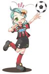  alternate_costume ball cosplay doll_joints full_body green_eyes green_hair kanaria one_eye_closed rozen_maiden soccer_ball solo standing tears telstar tsukishima_makoto 