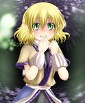  arm_warmers blonde_hair green_eyes miki_purasu mizuhashi_parsee pointy_ears scarf short_hair solo tears touhou upper_body 