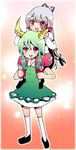  carrying ex-keine fujiwara_no_mokou horns kamishirasawa_keine koro_(artist) multiple_girls shoulder_carry touhou 