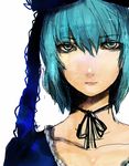  alternate_color aqua_hair bad_id bad_pixiv_id close-up closed_mouth face kagiyama_hina kuma-hina lips ribbon sketch solo touhou un-known_(ninesix) 