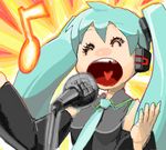  aqua_hair closed_eyes detached_sleeves hatsune_miku long_hair microphone microphone_stand moudoku_(decopon3rd) music necktie open_mouth singing smile solo twintails vocaloid 