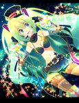  adapted_costume aqua_eyes bad_id bad_pixiv_id belt bra breasts cleavage fishnets green_hair hatsune_miku headset lingerie long_hair medium_breasts navel project_diva project_diva_(series) punk_(module) shorts solo thighhighs twintails underwear very_long_hair vocaloid yamadori_yoshitomo 