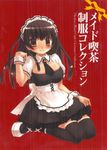  1girl 2006 artist_request black_legwear book_cover copyright_name cover cover_page dress female looking_at_viewer maid maid_costume maid_kissa_seifuku_collection simple_background solo thighhighs zettai_ryouiki 