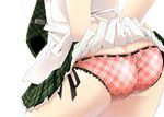  arms_behind_back ass ass_focus butt_crack close-up frilled_panties frills nananana_nanana necktie original panties plaid plaid_panties plaid_skirt ribbon-trimmed_underwear ribbon_trim side-tie_panties simple_background skirt skirt_lift solo thighs underwear white_background 