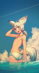  :p animal_ears ass bad_id bad_pixiv_id blade_&amp;_soul blue_eyes bracelet cloud day fox_ears fox_tail jewelry looking_back male_focus male_swimwear necklace nipples open_mouth original outdoors ponytail silver_hair sky solo swim_briefs swimwear tail thomas_hewitt tongue tongue_out wading water 