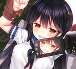  black_hair blush brown_eyes camcorder crying crying_with_eyes_open kantai_collection kiira long_hair looking_at_viewer open_mouth school_uniform serafuku solo_focus tears ushio_(kantai_collection) 