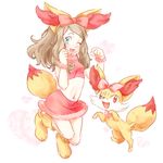  blue_eyes blush bow cosplay crop_top fennekin fennekin_(cosplay) midriff nintendo pokemon pokemon_(anime) pokemon_(game) pokemon_xy serena_(pokemon) small_breasts wink 