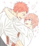  arms_around_neck blush free! heart high_speed! hug komorikorimo male_focus multiple_boys necktie older pink_hair purple_eyes red_eyes red_hair school_uniform shigino_kisumi shiina_asahi smile yaoi 