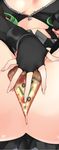  breasts breasts_apart c.c. code_geass covering covering_crotch creayus fingerless_gloves food gloves pizza slice_of_pizza solo 