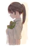  bad_id bad_pixiv_id blue_eyes bow bowtie brown_hair from_side long_hair original ponytail profile school_uniform see-through shirt short_sleeves simple_background solo tuuuh 