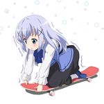  1girl blue_eyes blue_hair blush gochuumon_wa_usagi_desu_ka? gochuumon_wa_usagi_desuka? kafuu_chino long_hair red_star_(toranecomet) skateboard solo uniform 