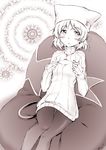  blush cat_tail cleavage_cutout greyscale hat masana_hatuse meme_attire monochrome open-chest_sweater pantyhose pillow_hat ribbed_sweater sanya_v_litvyak short_hair sitting sleeves_past_wrists solo strike_witches sweater tail turtleneck world_witches_series 