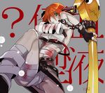  a.b.a bandages belt beltskirt blood chain fingerless_gloves from_below gloves green_eyes guilty_gear hair_over_one_eye hyakuhachi_(over3) key key_in_head leg_up paracelsus red_hair short_hair single_glove 