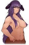  abs artist_request breasts collarbone doom_(game) hair_censor hair_over_breasts hdoom hell_knight horns large_breasts long_hair monster_girl muscle non-web_source personification purple_hair solo topless transparent_background very_long_hair yellow_eyes 