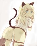  alternate_costume anal_beads animal_ears ass blonde_hair blue_eyes blush buruma buruma_pull cat_ears cat_tail censored gym_uniform hand_on_another's_ass helma_lennartz highres izuoku long_hair looking_back open_mouth pussy solo tail tears wavy_mouth world_witches_series 