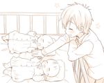  2boys baby blush brother_and_sister child closed_eyes cradle crib free! funikurikurara monochrome multiple_boys open_mouth short_hair siblings smile tachibana_makoto tachibana_ran_(free!) tachibana_ren_(free!) twins younger 