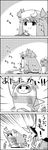  1girl 4koma bodysuit comic commentary greyscale hat highres kirisame_marisa knitting knitting_needle long_hair mob_cap monochrome mushroom nameko_(osawari_tantei) needle osawari_tantei patchouli_knowledge pose scarf smile sweat tani_takeshi touhou translated witch_hat yukkuri_shiteitte_ne 