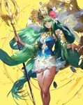  bare_shoulders detached_sleeves green_hair headdress lips long_hair looking_at_viewer parvati_(p&amp;d) puzzle_&amp;_dragons solo staff very_long_hair youshun_(naturaljuice) 