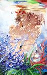  amami_haruka bow brown_hair bubble closed_eyes flower futami_ami hair_ribbon highres holding_hands hug idolmaster idolmaster_(classic) multiple_girls plant reflection revealing_clothes ribbon short_hair underwater water yae_(mono110) 