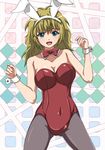  animal_ears bad_id bad_pixiv_id blonde_hair blue_eyes blush breasts bunny_ears bunny_girl bunnysuit cleavage hairband large_breasts long_hair looking_at_viewer miniskirt_pirates open_mouth pantyhose rikku04 sasha_staple solo 