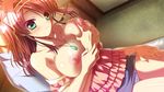  1boy 1girl areolae bandage blush breast_grab breasts game_cg grabbing green_eyes large_breasts long_hair minakawa_sui minori natsuzora_no_perseus necklace nipples red_hair shouna_mitsuishi takasaki_mako yuzuna_hiyo 