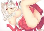  animal_ears breasts breasts_outside colorized framed_breasts hat highres inubashiri_momiji jrwest karochii large_breasts nipples open_mouth pussy red_eyes simple_background solo sweater tail tokin_hat touhou uncensored white_background wolf_ears wolf_tail 