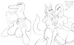  anthro armwear big_breasts breasts bust_(disambiguation) clothing collar dialogue drooling duo eyewear female glasses humor imminent_sex jeffthehusky larger_female legwear long_tail lucario lucas_arynn male nervous nintendo nipples open_mouth pok&eacute;mon pok&eacute;mon_(species) salazzle saliva scalie seducing size_difference smaller_male text underwear video_games 