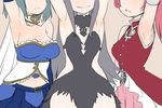  akemi_homura akuma_homura arm_up armpits arms_up bare_shoulders black_dress breasts bust_chart dress fang grey_hair grin head_out_of_frame long_hair mahou_shoujo_madoka_magica mahou_shoujo_madoka_magica_movie medium_breasts miki_sayaka multiple_girls open_mouth red_hair sakura_kyouko shinama short_hair skirt small_breasts smile 