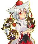  :3 :d animal_ears brooch brown_hair chibi girotin_ginza hat himekaidou_hatate imaizumi_kagerou inubashiri_momiji jewelry leaf_fan long_hair multiple_girls open_mouth purple_eyes red_eyes shameimaru_aya smile tail tokin_hat touhou twintails white_hair wolf_ears wolf_tail 