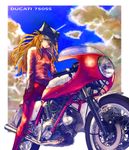  boyaking ducati ducati_750ss eyepatch ground_vehicle hat jacket long_hair motor_vehicle motorcycle neon_genesis_evangelion plugsuit rebuild_of_evangelion shikinami_asuka_langley solo souryuu_asuka_langley 