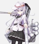  black_legwear blue_eyes cannon flat_cap hat hibiki_(kantai_collection) kantai_collection long_hair long_sleeves mochiki pantyhose pleated_skirt school_uniform serafuku shirt silver_hair skirt solo verniy_(kantai_collection) very_long_hair 