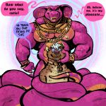  2018 anthro biceps big_dom_small_sub coiling collar dialogue domination dramamine duo english_text fangs gem gold_necklace hi_res hypnosis imminent_vore jewelry larger_male lock male male/male male_domination male_pred male_prey mammal mind_control muscular muscular_male naga necklace nipples pecs reptile ring scalie size_difference smaller_male snake speech_bubble spiral_eyes submissive_male text vore 