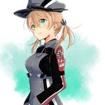  blonde_hair green_eyes hat hiki-wota kantai_collection long_hair peaked_cap prinz_eugen_(kantai_collection) smile solo twintails uniform 