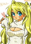  1girl blonde_hair blue_eyes breasts cleavage genderswap long_hair looking_at_viewer naruko naruto open-chest_sweater solo sweater twintails uzumaki_naruto very_long_hair 