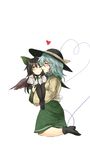  age_difference age_progression bird_wings black_hair bow brown_eyes cheek_kiss closed_eyes commentary_request hair_bow hat hat_ribbon heart heart_of_string kiss komeiji_koishi long_sleeves multiple_girls one_eye_closed reiuji_utsuho ribbon ryuuichi_(f_dragon) shirt silver_hair size_difference skirt touhou unamused wide_sleeves wings younger 