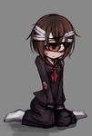  1girl bandage blood brown_eyes brown_hair cyclops deep_wound female grey_background injury monster_girl one-eyed original ray-k school_uniform short_hair simple_background socks solo torn_clothes usui_sachi wounded 