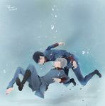  aldnoah.zero bad_id bad_pixiv_id barefoot black_hair boots bubble harklight jusc0 military military_uniform multiple_boys short_hair silver_hair slaine_troyard underwater uniform 