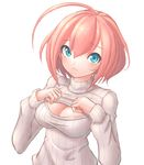  blue_eyes breasts cleavage from_above highres large_breasts looking_at_viewer meme_attire open-chest_sweater original pink_hair ranken ribbed_sweater short_hair solo star star-shaped_pupils sweater symbol-shaped_pupils turtleneck upper_body 