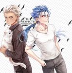  archer bat blue_hair casual cat community666 fate/hollow_ataraxia fate/stay_night fate_(series) lancer multiple_boys white_hair 