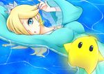  afloat ayakabu blonde_hair blue_eyes breasts chiko_(mario) crown earrings hair_over_one_eye highres jewelry long_sleeves mario_(series) medium_breasts nail_polish open_mouth partially_submerged rosetta_(mario) super_mario_bros. super_mario_galaxy wand water 
