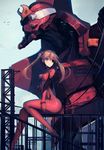  ass bangs bird blue_eyes bodysuit bracer breasts brown_hair cable closed_mouth crane day eva_02 evangelion:_3.0_you_can_(not)_redo eyepatch flying from_side full_body gloves hair_between_eyes hand_on_own_thigh highres legs light_smile long_hair looking_at_viewer looking_to_the_side mecha neon_genesis_evangelion on_railing one_eye_covered outdoors parted_bangs pilot_suit plugsuit power_lines railing rean_(r_ean) rebuild_of_evangelion red_bodysuit scaffolding shikinami_asuka_langley shiny shiny_clothes shiny_hair sitting sky small_breasts smile solo souryuu_asuka_langley tape telephone_pole thighs turtleneck two_side_up 