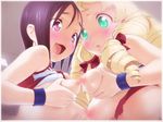  animated animated_gif areolae ayukawa_rina blonde_hair blush bouncing_breasts breasts breath drill_hair large_breasts moaning nipple_touching nipples nipples_touching riko_flockhart rondo_duo smile tinkle_bell torn_clothes yuri 
