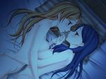  aida_takanobu bed black_hair blonde_hair blush breast_press breasts couple dark eye_contact from_above ishigami_satsuki katakura_yuuno long_hair looking_at_another lying multiple_girls nude on_side sono_hanabira_ni_kuchizuke_wo symmetrical_docking yuri 