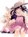  asahina_hiyori black_hair flower hat highres kagerou_project long_hair sakekasu solo sun_hat twintails wheat 