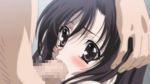  1girl bangs black_hair blush censored close-up face fellatio from_side full_mouth game_cg gotou_junji gradient gradient_background grey_background hair_between_eyes hand_on_another's_head head_grab hetero irrumatio katsura_kotonoha mosaic_censoring nude open_mouth oral parted_bangs penis portrait purple_eyes saliva school_days solo_focus strip_battle_days wide-eyed 