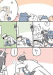  4girls admiral_(kantai_collection) akatsuki_(kantai_collection) anchor_symbol blue_hair comic exercise flying_sweatdrops hat hibiki_(kantai_collection) ichininmae_no_lady inazuma_(kantai_collection) kantai_collection mo_(kireinamo) multiple_girls nagato_(kantai_collection) pantyhose push-ups sexually_suggestive squiggle translated 