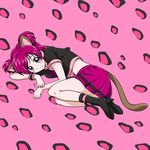  animal_ears bare_legs cat_ears cat_tail full_body kemonomimi_mode lying niita on_side panther_pink_(precure) pink_background pink_hair pink_skirt precure purple_eyes shirt shoes short_hair skirt smile solo tail two_side_up yes!_precure_5 yumehara_nozomi 