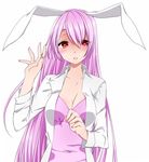 animal_ears breasts bunny_ears cleavage collarbone heart heart-shaped_pupils highres large_breasts long_hair looking_at_viewer nail_polish parted_lips purple_hair red_eyes reisen_udongein_inaba solo symbol-shaped_pupils touhou very_long_hair yukina_(masyumaro610) 